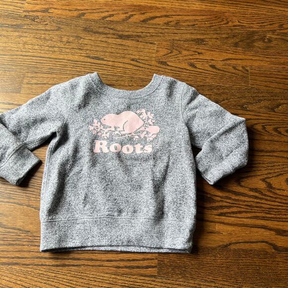 Roots Heather Gray and Pink Logo Beaver Toddler Girl Sweatshirt - 3T - Picture 5 of 6